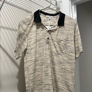 Fashion Nova Beige and Black Striped Polo